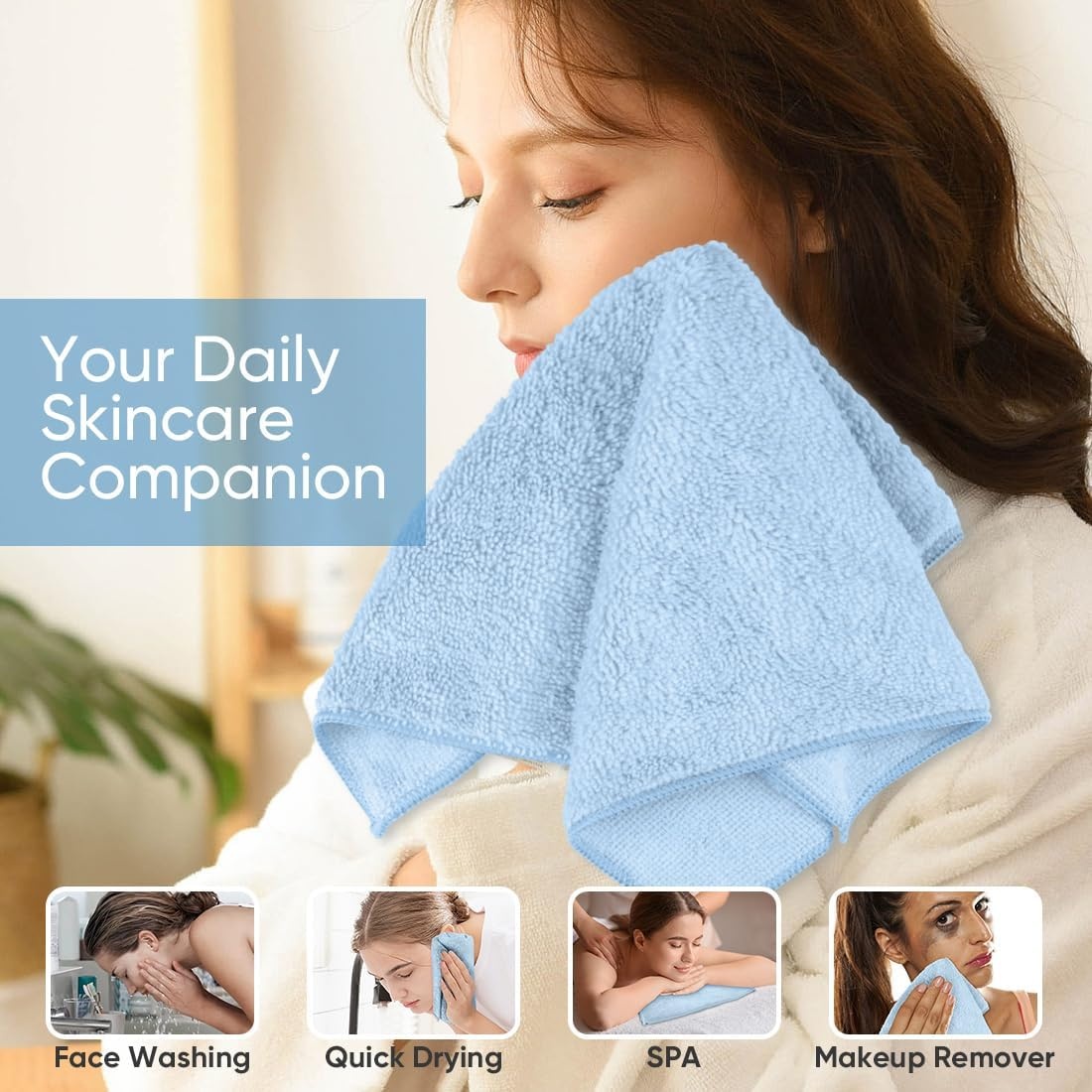 image:imageHOMEXCEL Washcloths 50PK Ultra SoftampHighly Absorbent Face Towels 12X12 inBlue