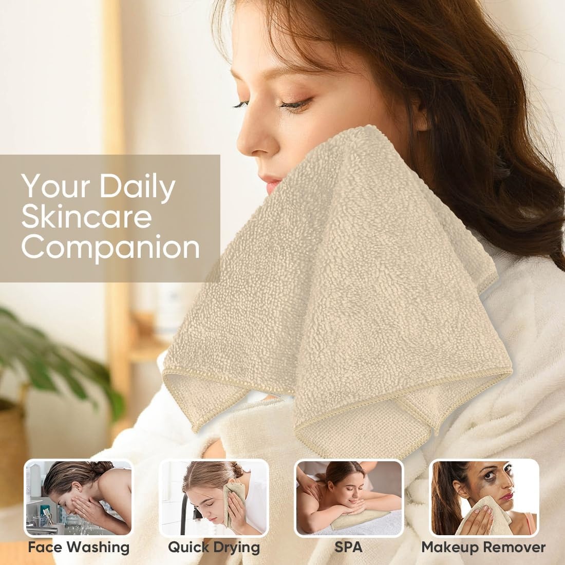 image:imageHOMEXCEL Washcloths 50PK Ultra SoftampHighly Absorbent Face Towels 12X12 inBrown