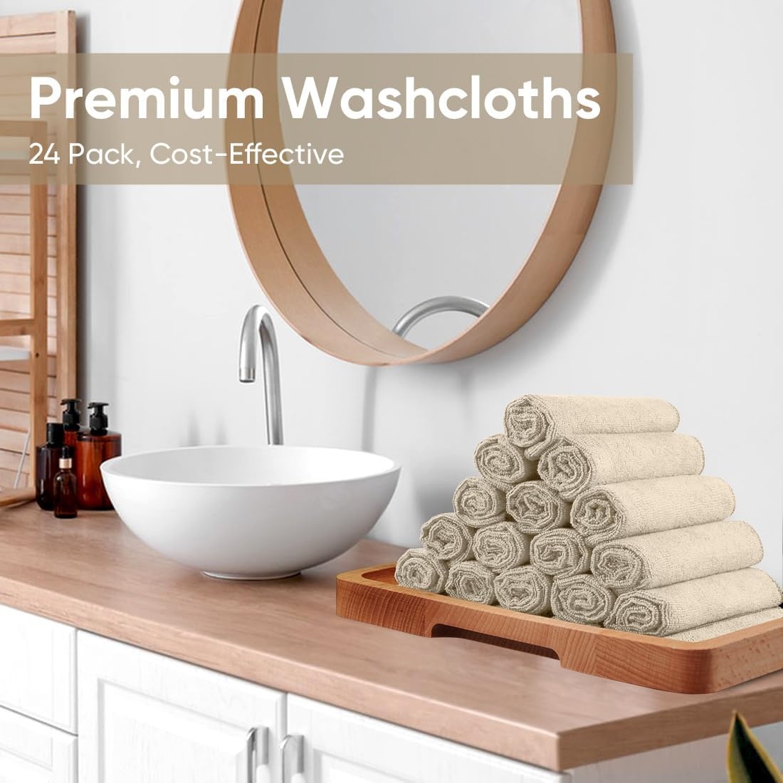 image:imageHOMEXCEL Washcloths 50PK Ultra SoftampHighly Absorbent Face Towels 12X12 inBrown