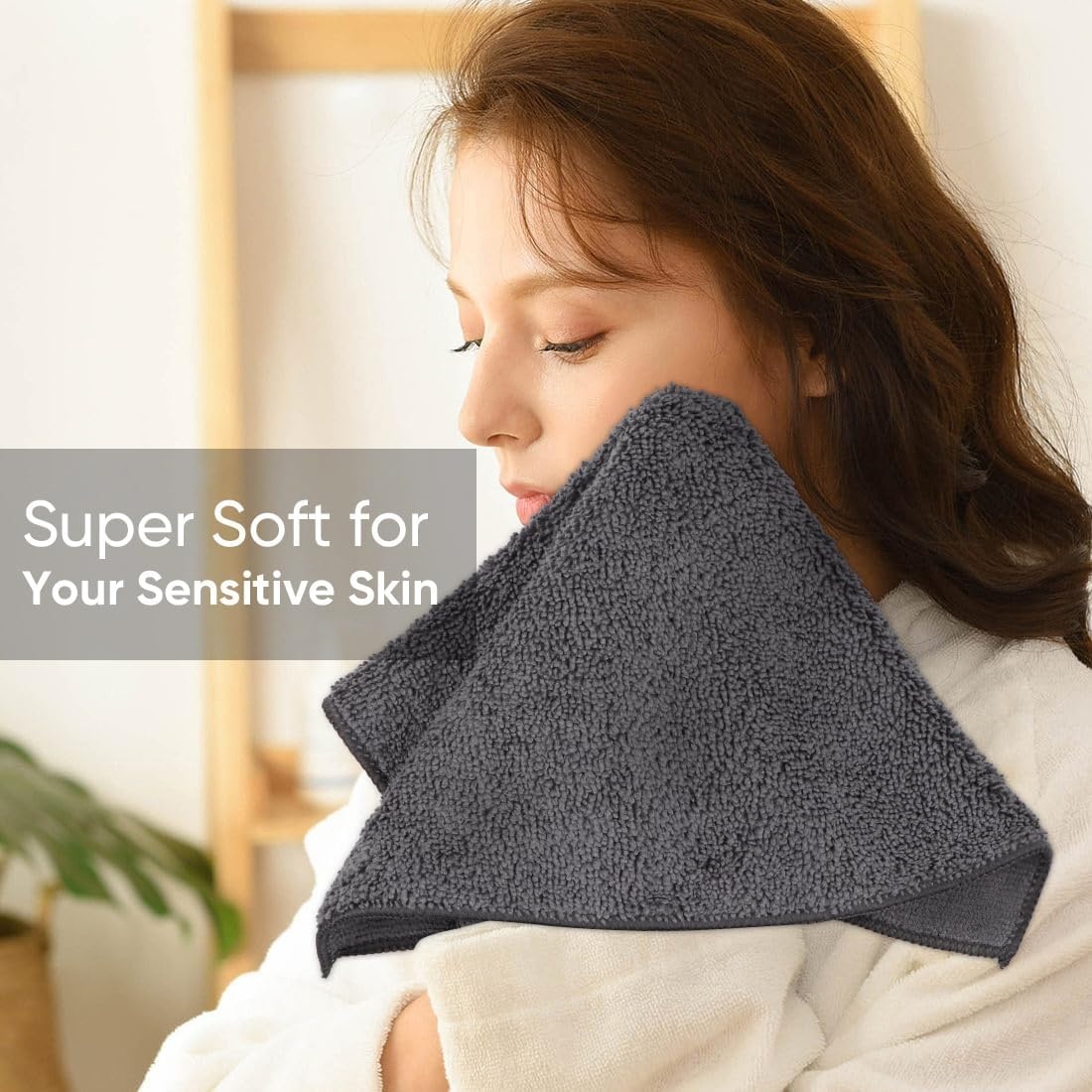image:imageHOMEXCEL Washcloths 50PK Ultra SoftampHighly Absorbent Face Towels 12X12 inGrey