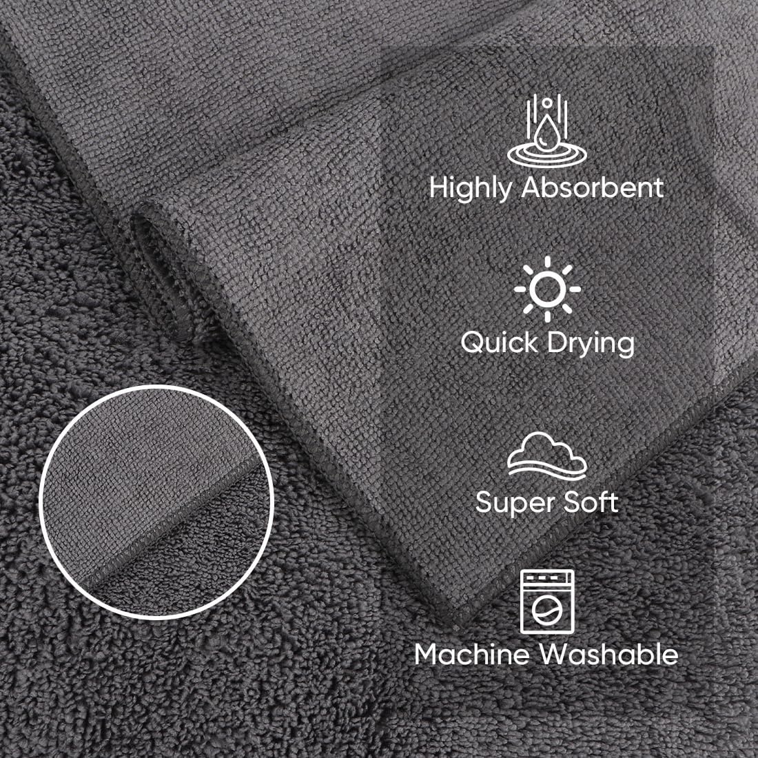 image:imageHOMEXCEL Washcloths 50PK Ultra SoftampHighly Absorbent Face Towels 12X12 inGrey