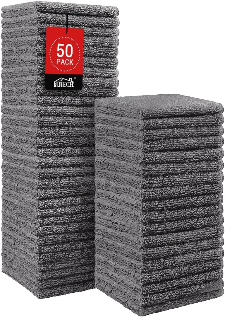 image:imageHOMEXCEL Washcloths 50PK Ultra SoftampHighly Absorbent Face Towels 12X12 inGrey