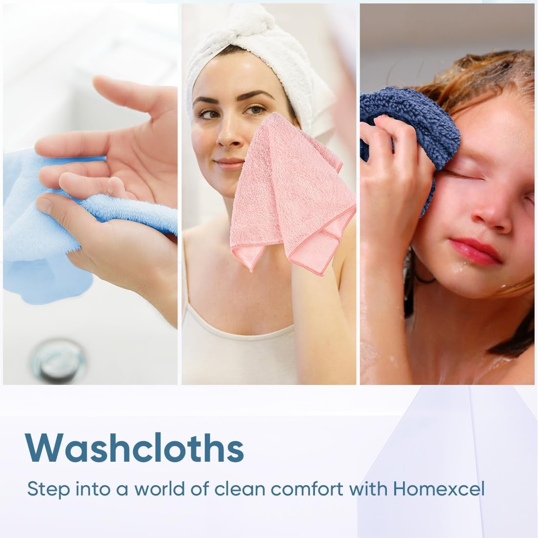 image:imageHOMEXCEL Washcloths 50PK Ultra SoftampHighly Absorbent Face Towels 12X12 inMulticolor