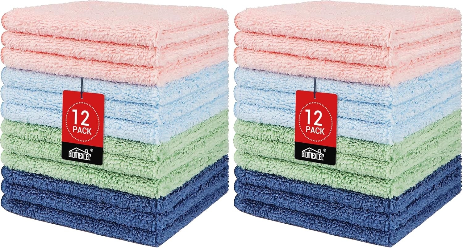 image:imageHOMEXCEL Washcloths 50PK Ultra SoftampHighly Absorbent Face Towels 12X12 inMulticolor