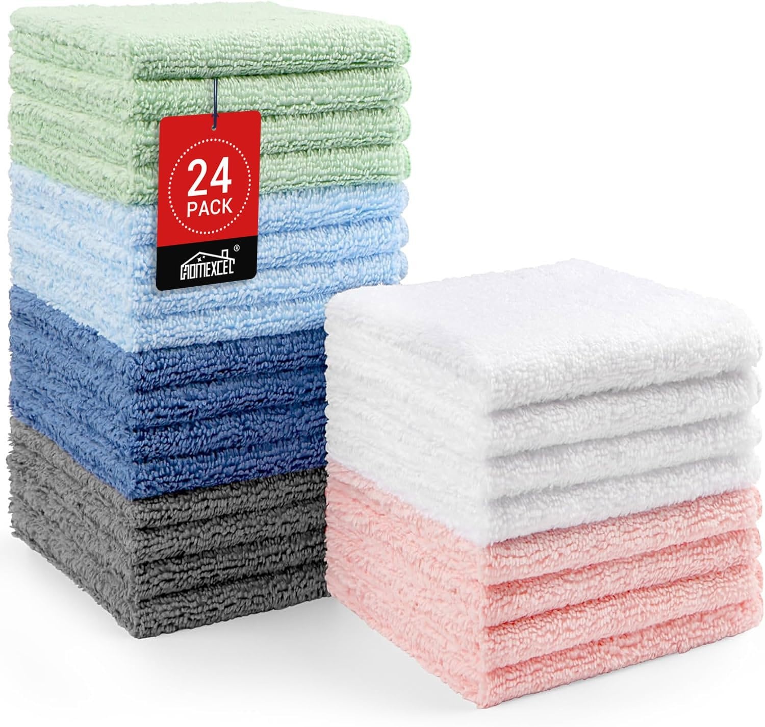 image:imageHOMEXCEL Washcloths 50PK Ultra SoftampHighly Absorbent Face Towels 12X12 inMulticolor