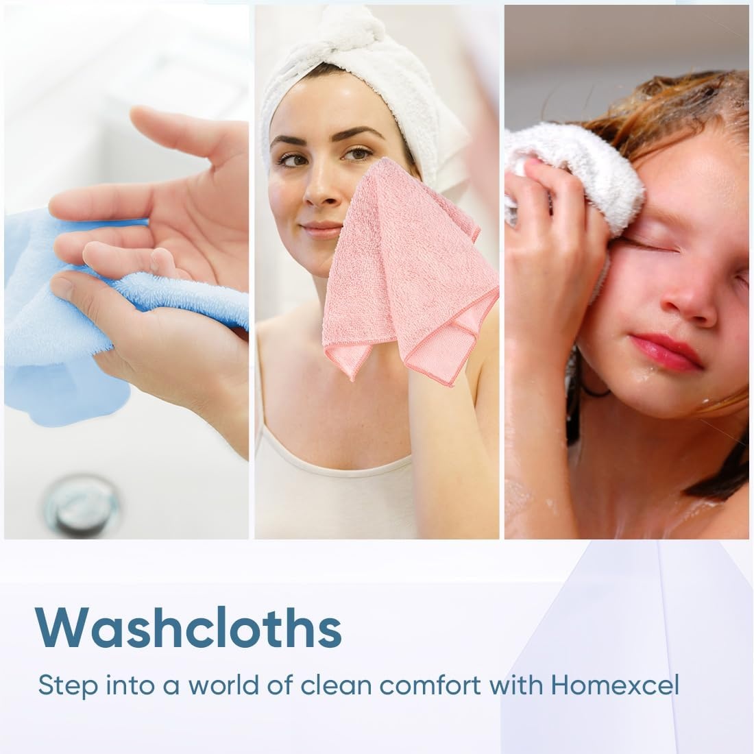image:imageHOMEXCEL Washcloths 50PK Ultra SoftampHighly Absorbent Face Towels 12X12 inMulticolor