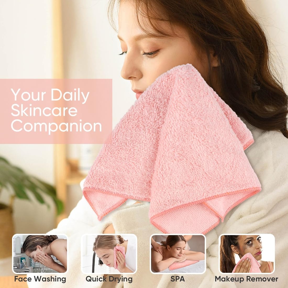 image:imageHOMEXCEL Washcloths 50PK Ultra SoftampHighly Absorbent Face Towels 12X12 inPink