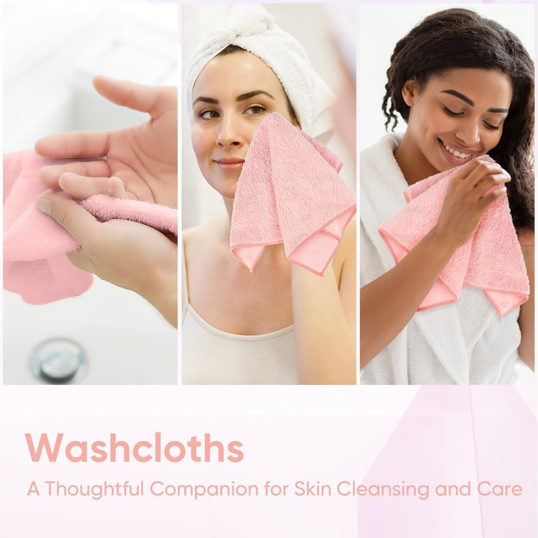 image:imageHOMEXCEL Washcloths 50PK Ultra SoftampHighly Absorbent Face Towels 12X12 inPink