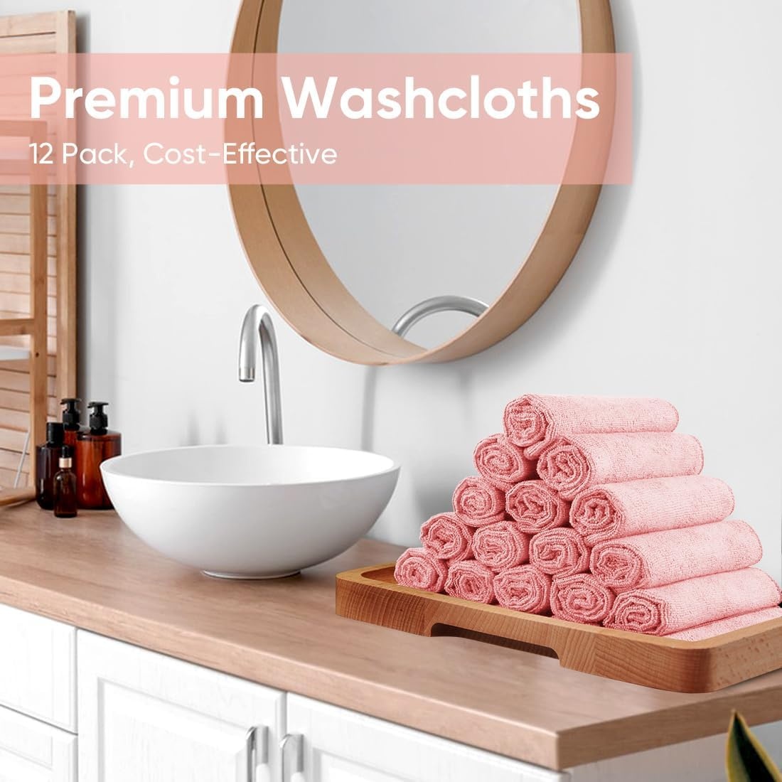 image:imageHOMEXCEL Washcloths 50PK Ultra SoftampHighly Absorbent Face Towels 12X12 inPink