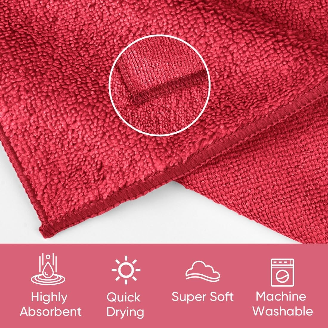image:imageHOMEXCEL Washcloths 50PK Ultra SoftampHighly Absorbent Face Towels 12X12 inRed