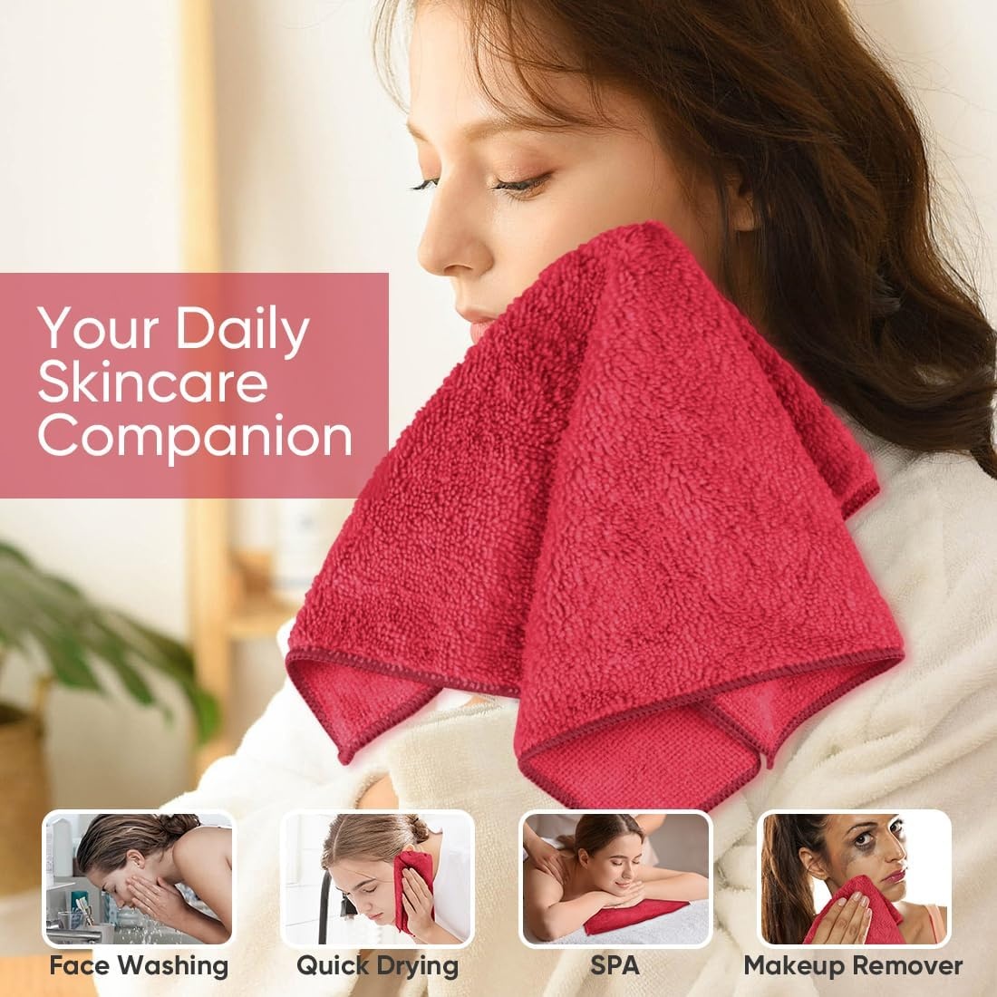 image:imageHOMEXCEL Washcloths 50PK Ultra SoftampHighly Absorbent Face Towels 12X12 inRed