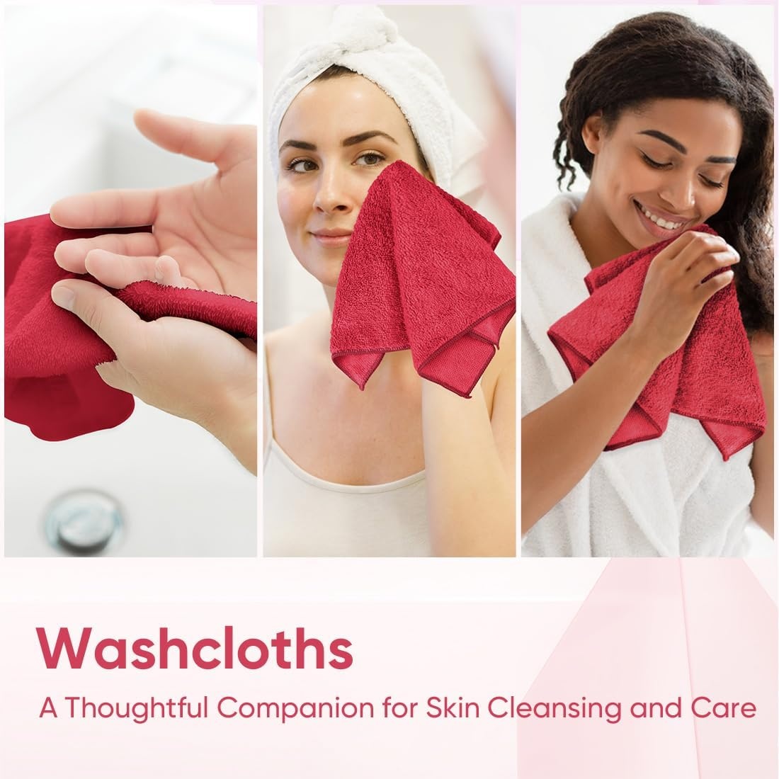 image:imageHOMEXCEL Washcloths 50PK Ultra SoftampHighly Absorbent Face Towels 12X12 inRed