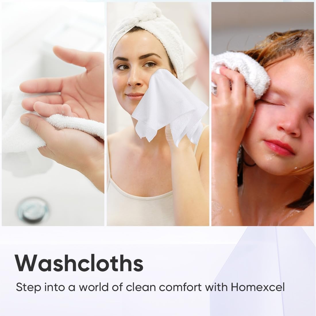 image:imageHOMEXCEL Washcloths 50PK Ultra SoftampHighly Absorbent Face Towels 12X12 inWhite