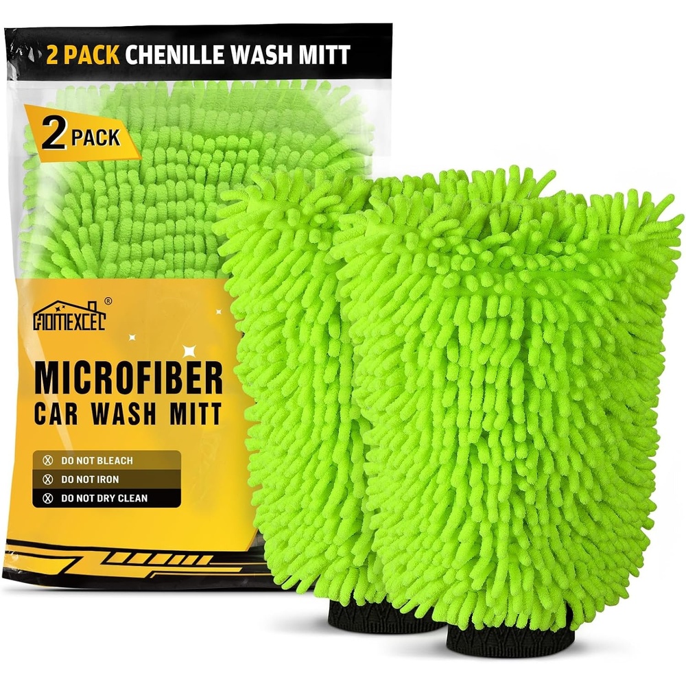 image:imageHOMEXCEL Car Wash Mitt Microfiber Washing Glove 102 x 67 2 PK BlueGreen