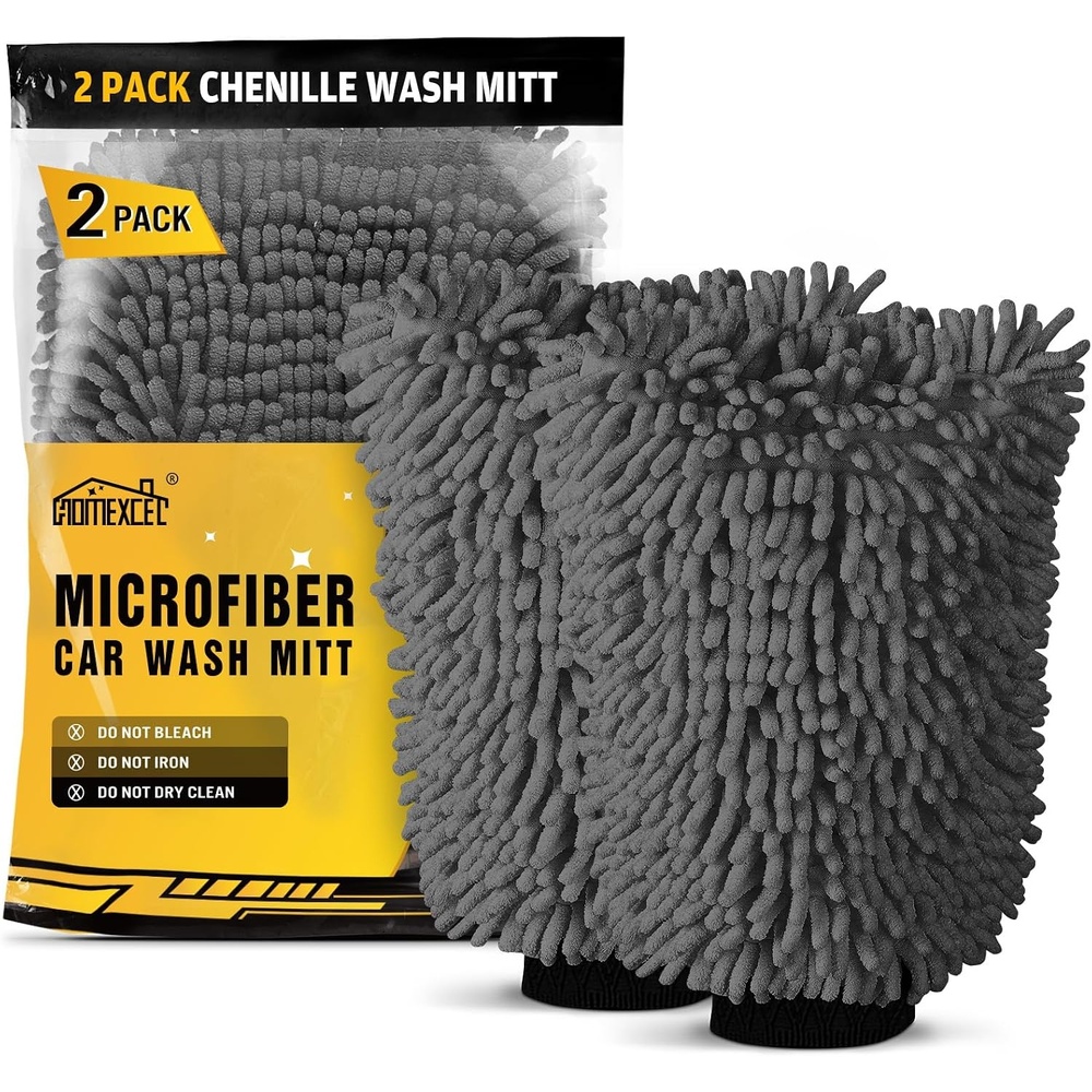 image:imageHOMEXCEL Car Wash Mitt Microfiber Washing Glove 102 x 67 2 PK BlueGrey