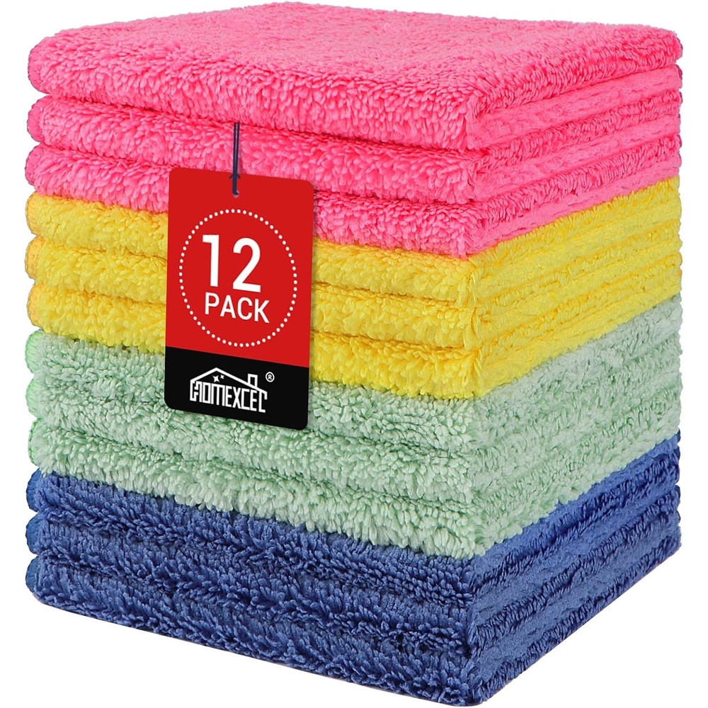 image:imageHOMEXCEL Washcloths 50PK Ultra SoftampHighly Absorbent Face Towels 12X12 inAssorted Set