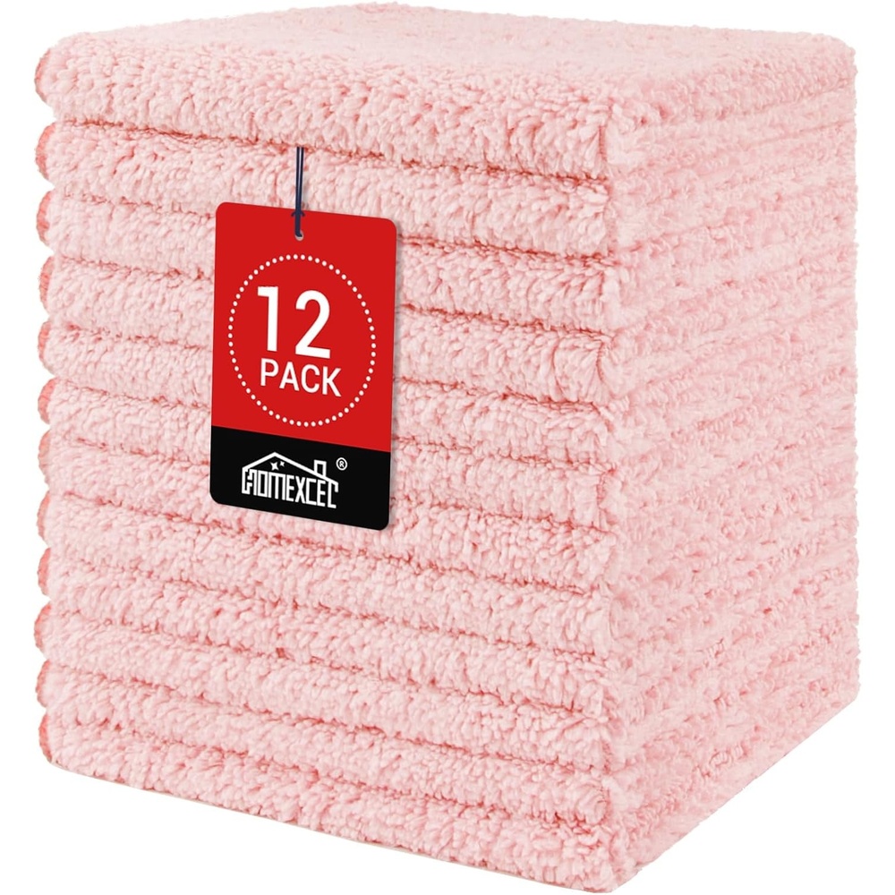 image:imageHOMEXCEL Washcloths 50PK Ultra SoftampHighly Absorbent Face Towels 12X12 inPink