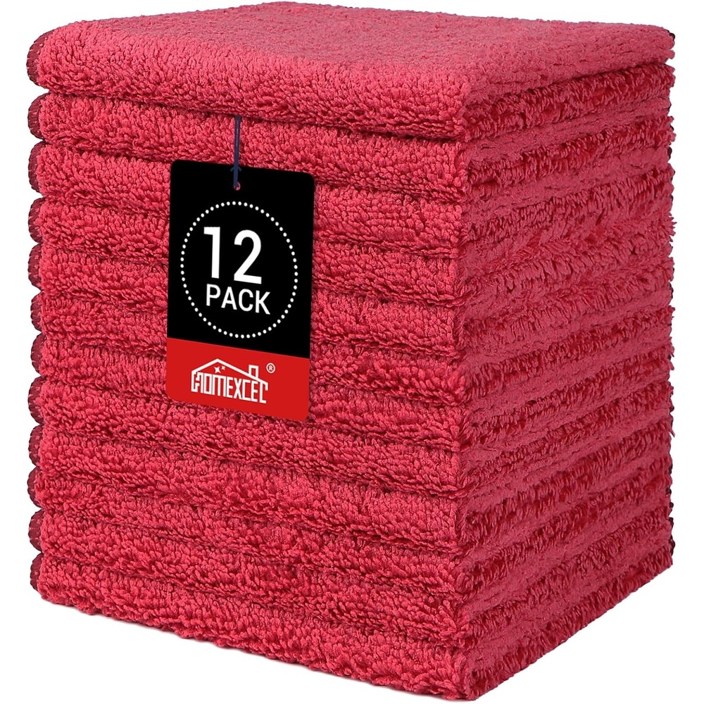 image:imageHOMEXCEL Washcloths 50PK Ultra SoftampHighly Absorbent Face Towels 12X12 inRed