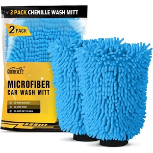 HOMEXCEL Car Wash Mitt, Microfiber Washing Glove, 10.2″ x 6.7 “, 2 PK Blue(Blue)